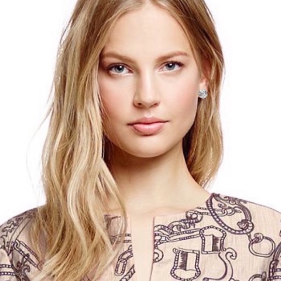 TORY BURCH • Silver Logo Dome Medallion Earrings - Picture 2 of 5